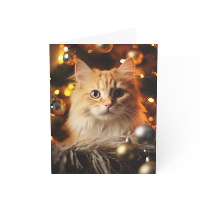 Cat by Christmas Tree Greeting Cards (1, 10, 30, and 50pcs)