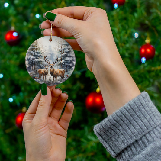 Watercolor Winter- Deer Ceramic Ornament