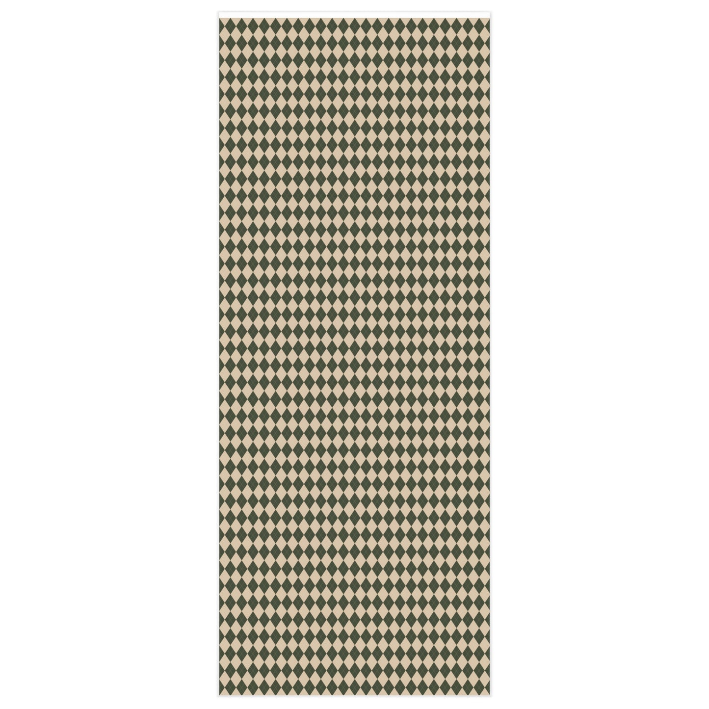 Cozy Christmas Green & Cream Diamond Checkered Plaid Wrapping Paper