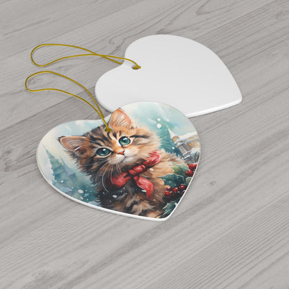 Watercolor Winter- Kitten Ceramic Ornament