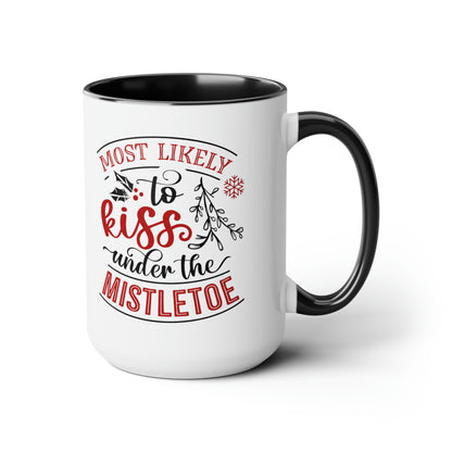 Most Likely to Kiss Under the Mistletoe Two-Tone Coffee Mugs, 15oz