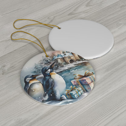 Watercolor Winter- Penguin Ceramic Ornament