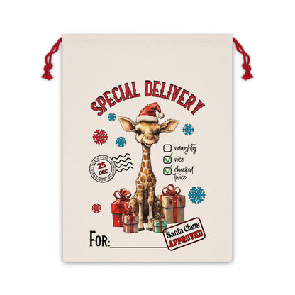 Special Delivery Giraffe Christmas Linen Bag