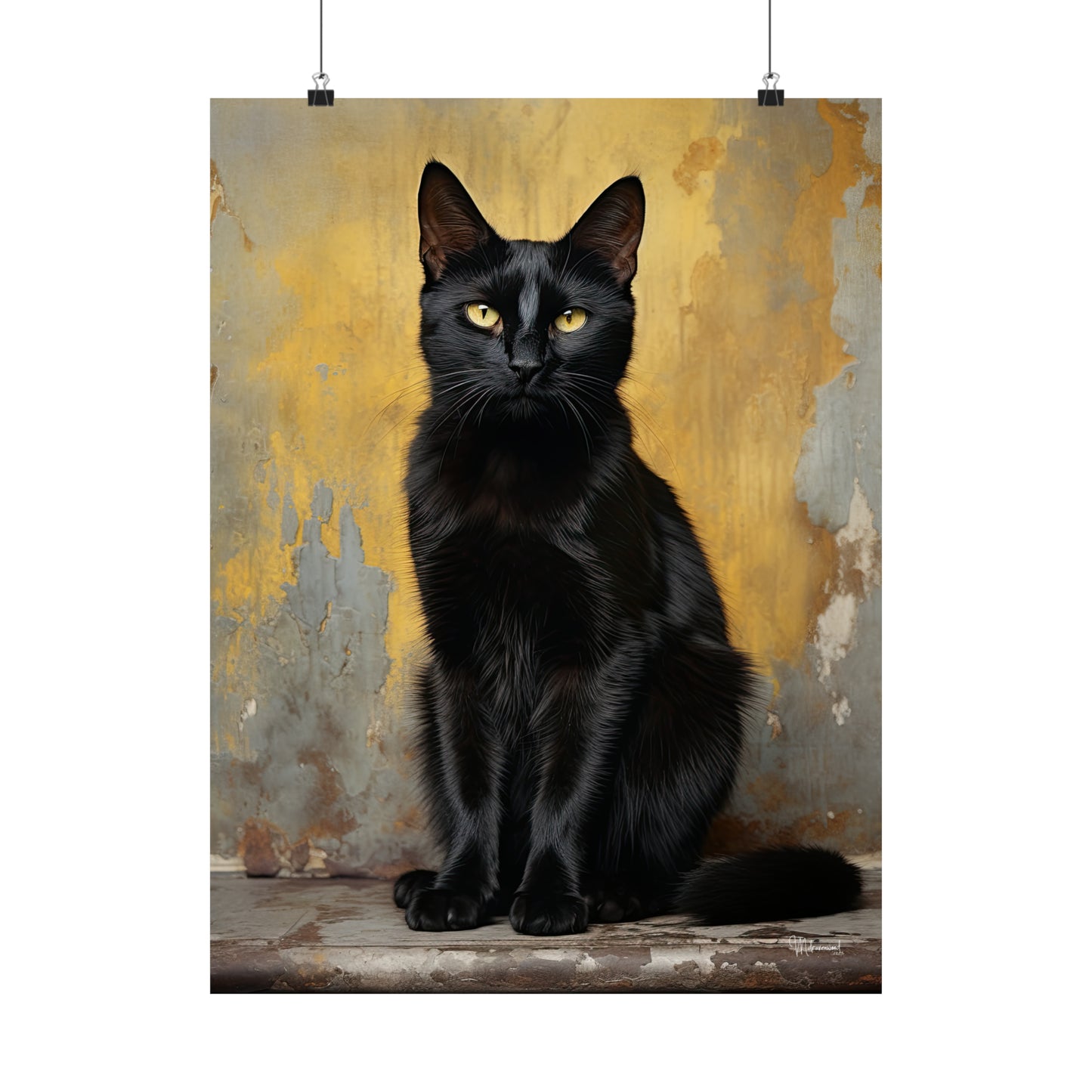 Black Cat Yellow Grunge Premium Matte Vertical Posters