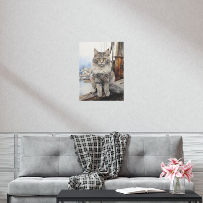 Tabby Cat at the Boat Docks Premium Matte Vertical Posters