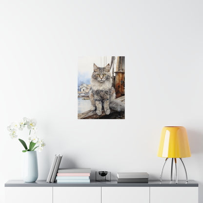 Tabby Cat at the Boat Docks Premium Matte Vertical Posters