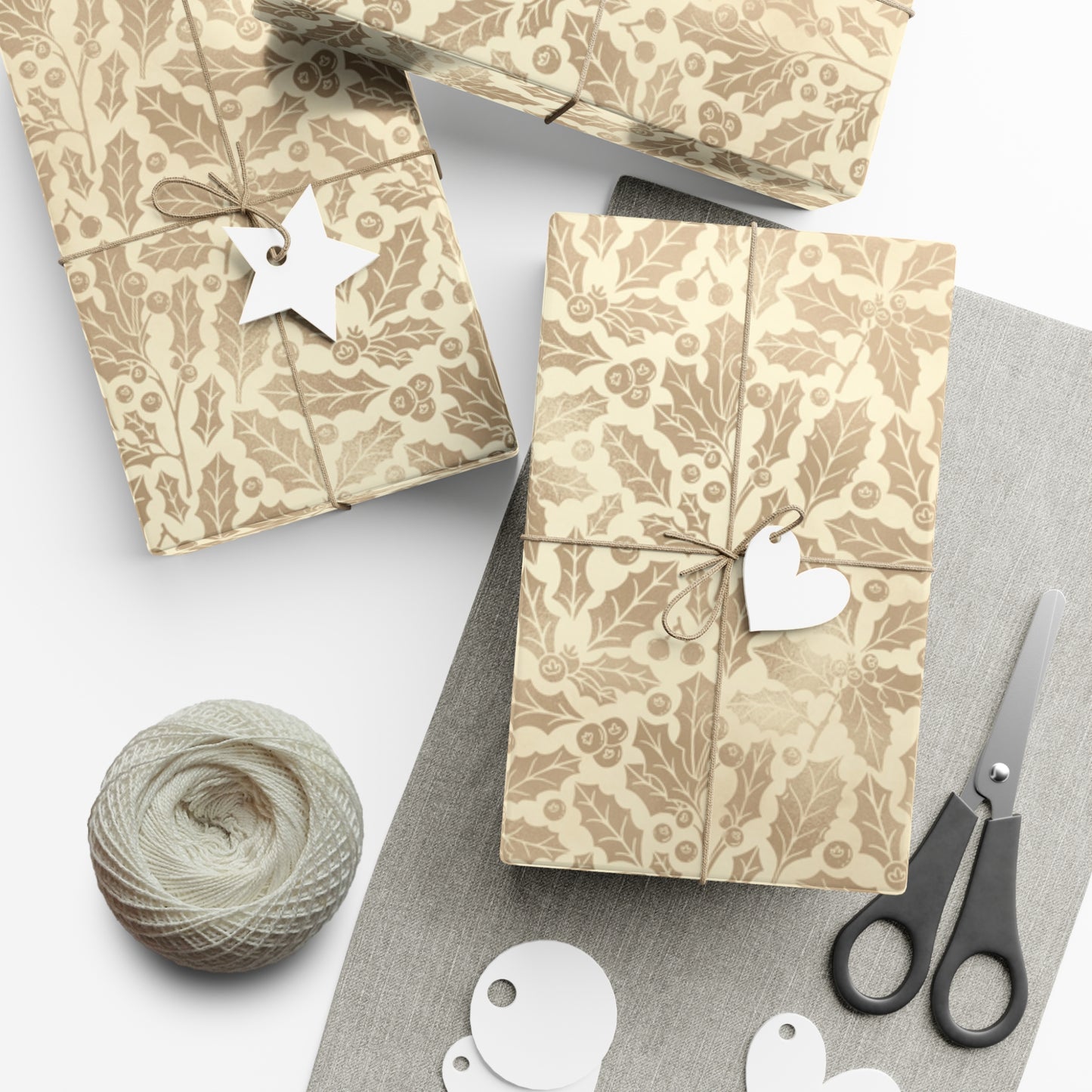 Gold Holly Gift Wrap Papers