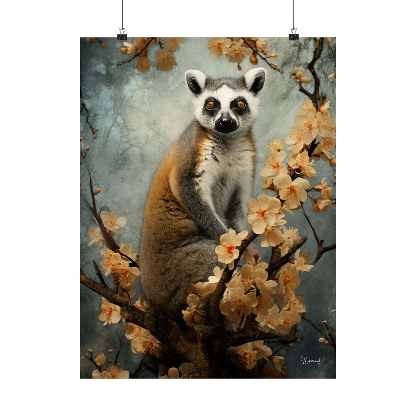 Lemur Floral Matte Vertical Posters