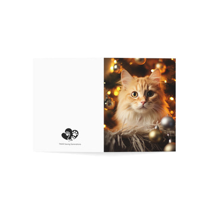 Cat by Christmas Tree Greeting Cards (1, 10, 30, and 50pcs)