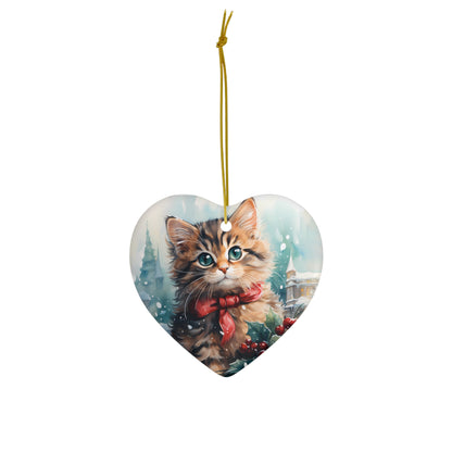 Watercolor Winter- Kitten Ceramic Ornament