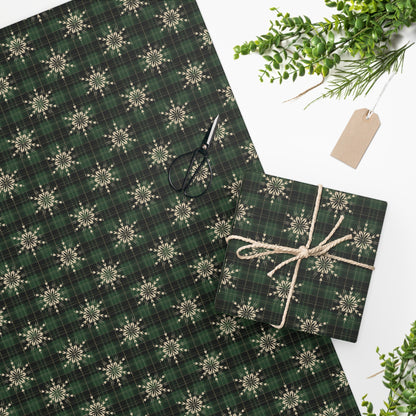 Cozy Christmas Green Plaid Snowflake Wrapping Paper