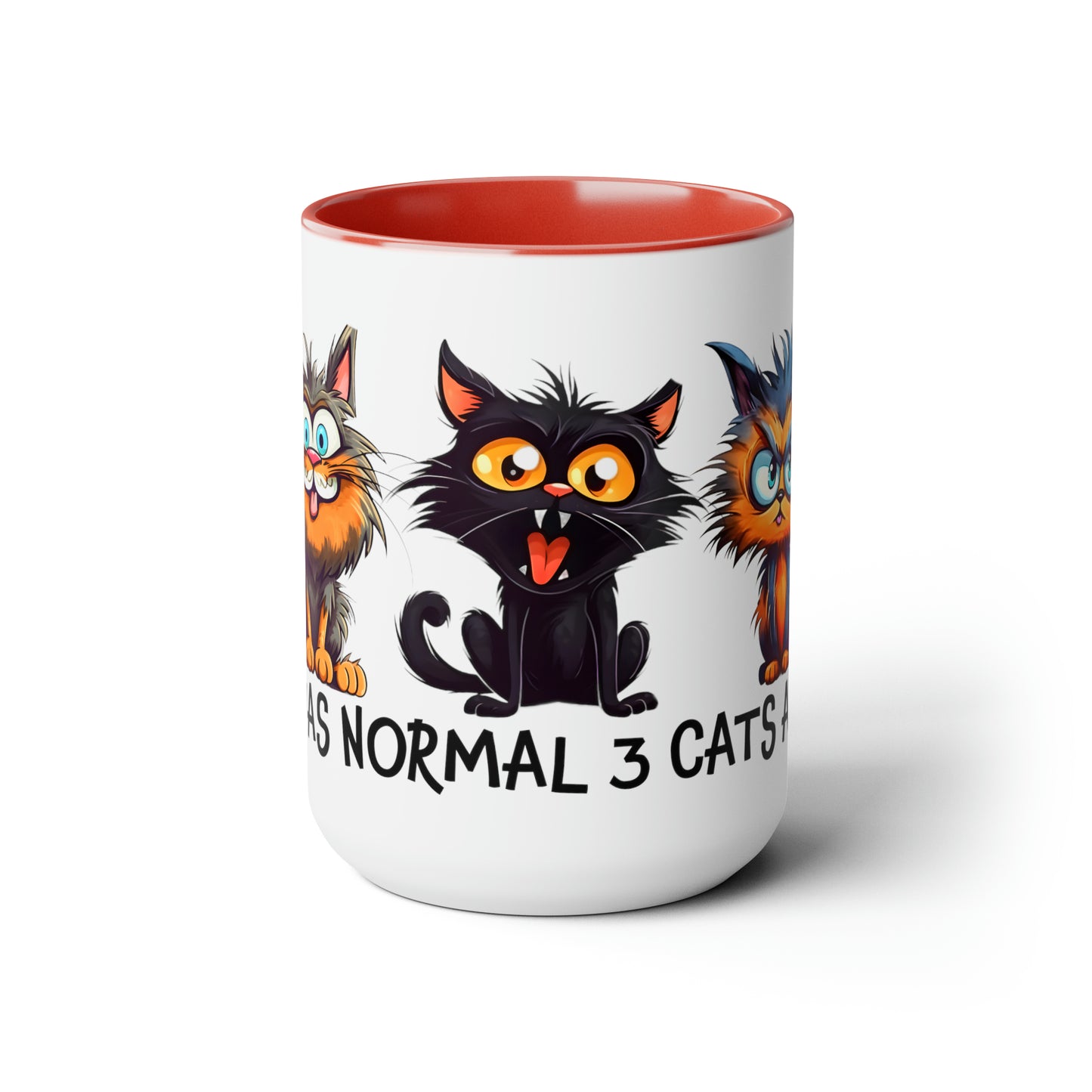 I Was Normal Three Cats Ago Two-Tone Coffee Mugs, 15oz