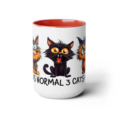 I Was Normal Three Cats Ago Two-Tone Coffee Mugs, 15oz