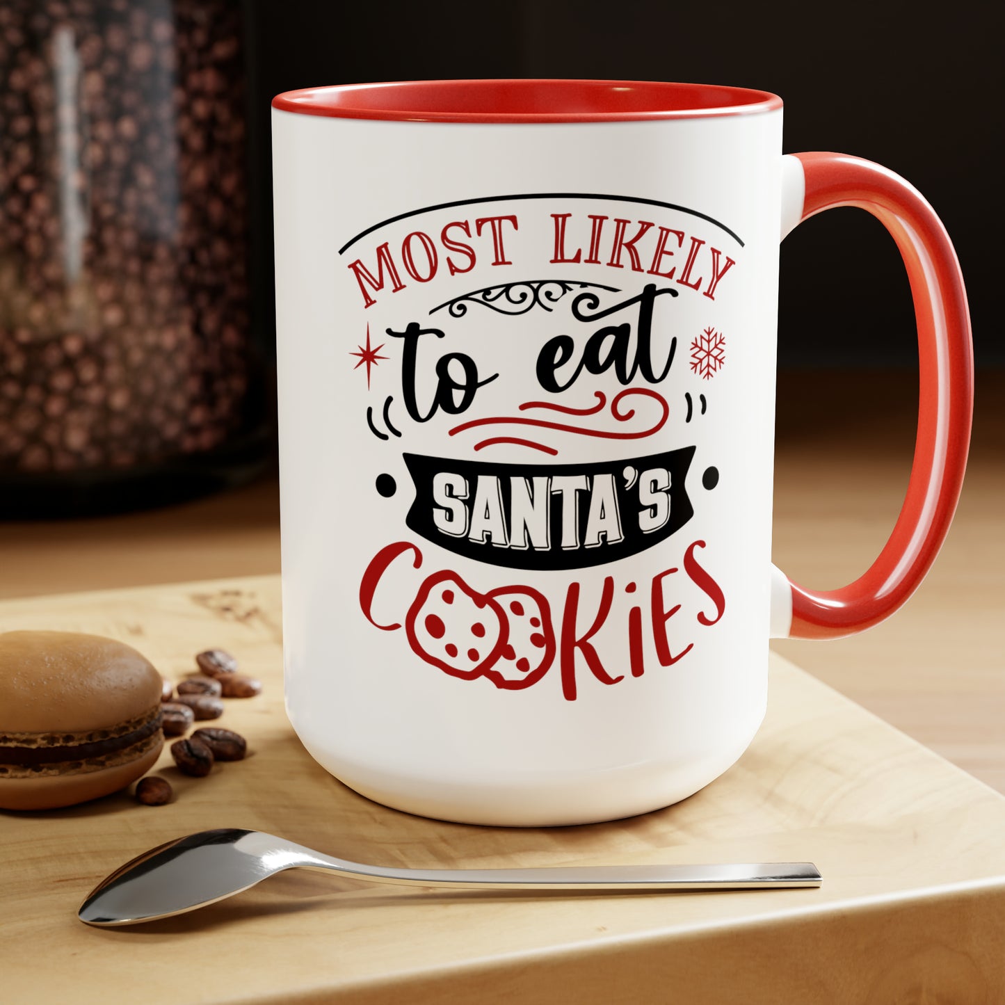 Most Likely to Eat Santa's Cookies Two-Tone Coffee Mugs, 15oz