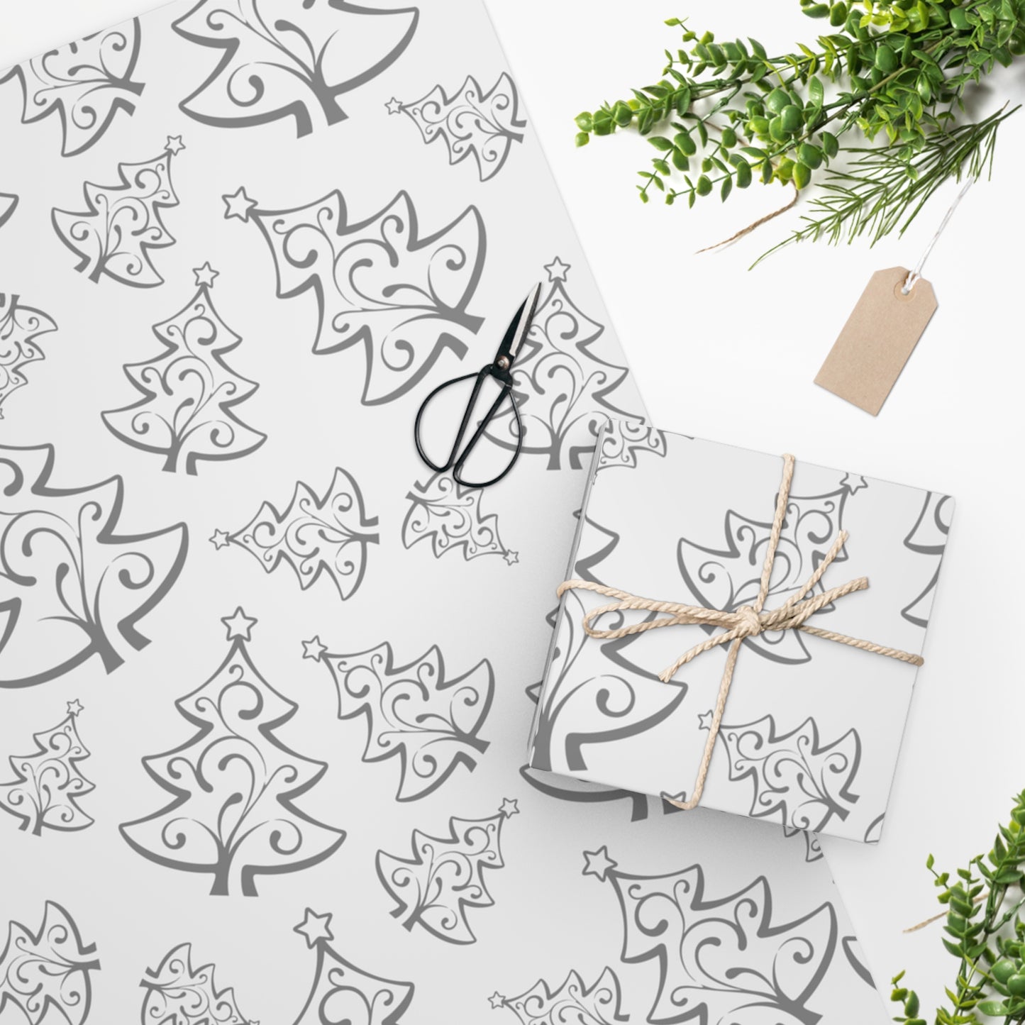 White Christmas Tree Wrapping Paper