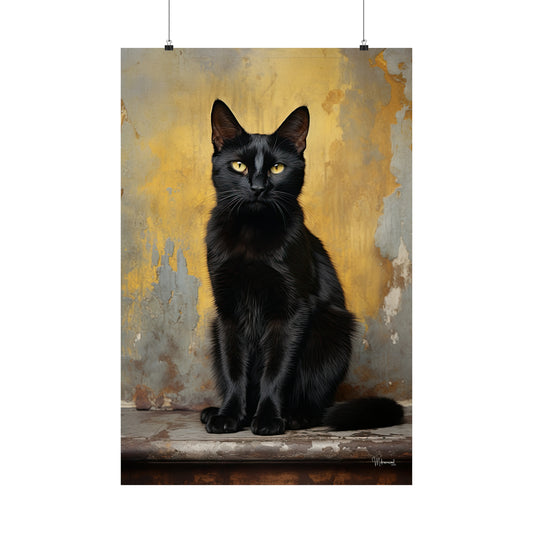 Black Cat Yellow Grunge Premium Matte Vertical Posters