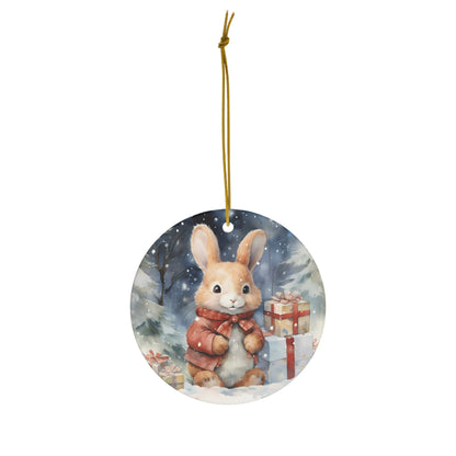 Watercolor Winter- Bunny Ceramic Ornament