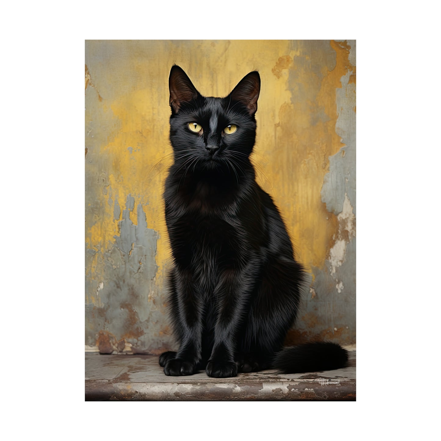 Black Cat Yellow Grunge Premium Matte Vertical Posters