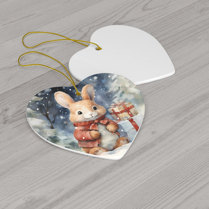 Watercolor Winter- Bunny Ceramic Ornament