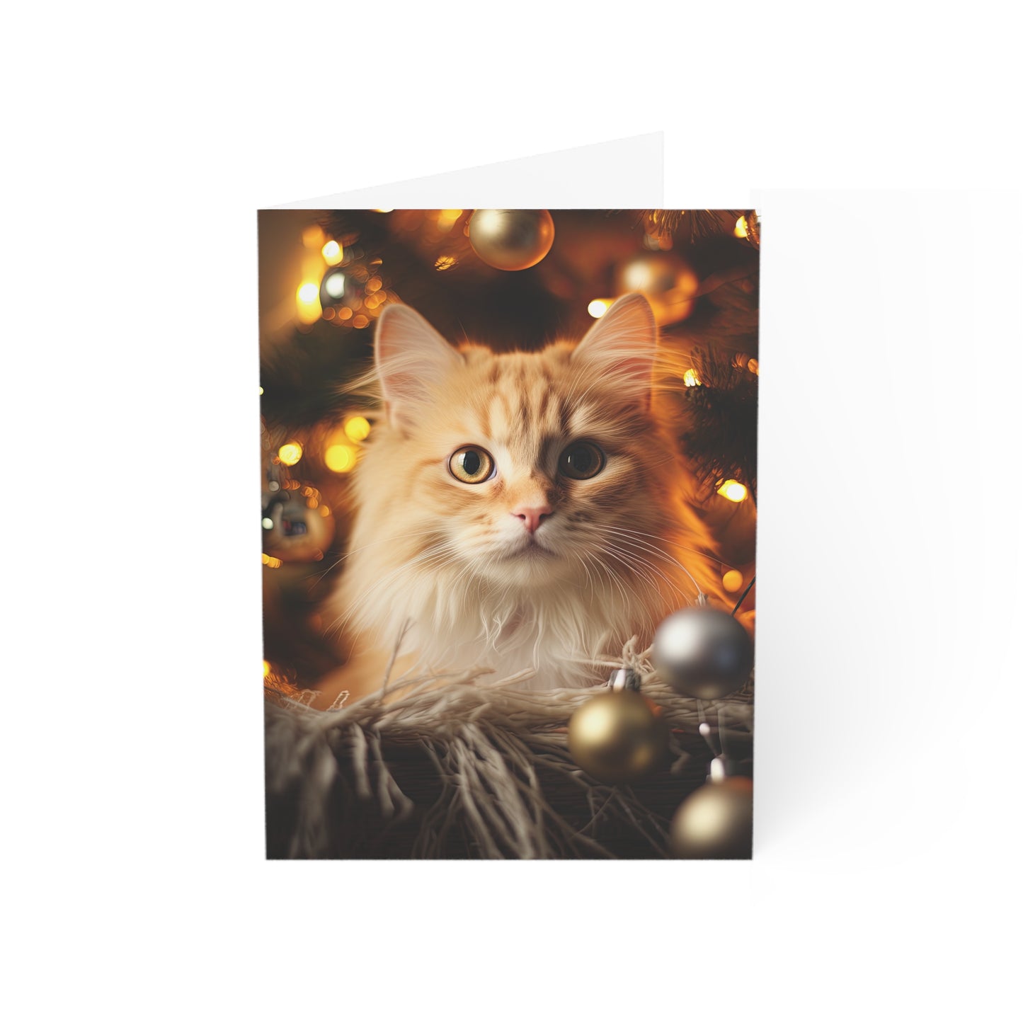 Cat by Christmas Tree Greeting Cards (1, 10, 30, and 50pcs)