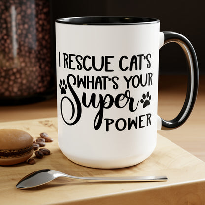 I Rescue Cats Two-Tone Coffee Mugs, 15oz