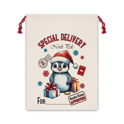 Special Delivery Penguin Christmas Linen Bag