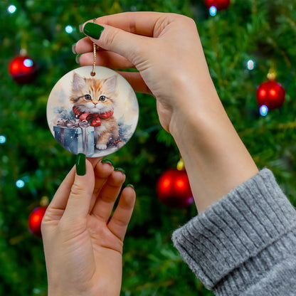 Watercolor Winter- Kitten Ceramic Ornament