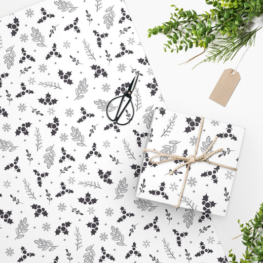 Black & White Holly Wrapping Paper