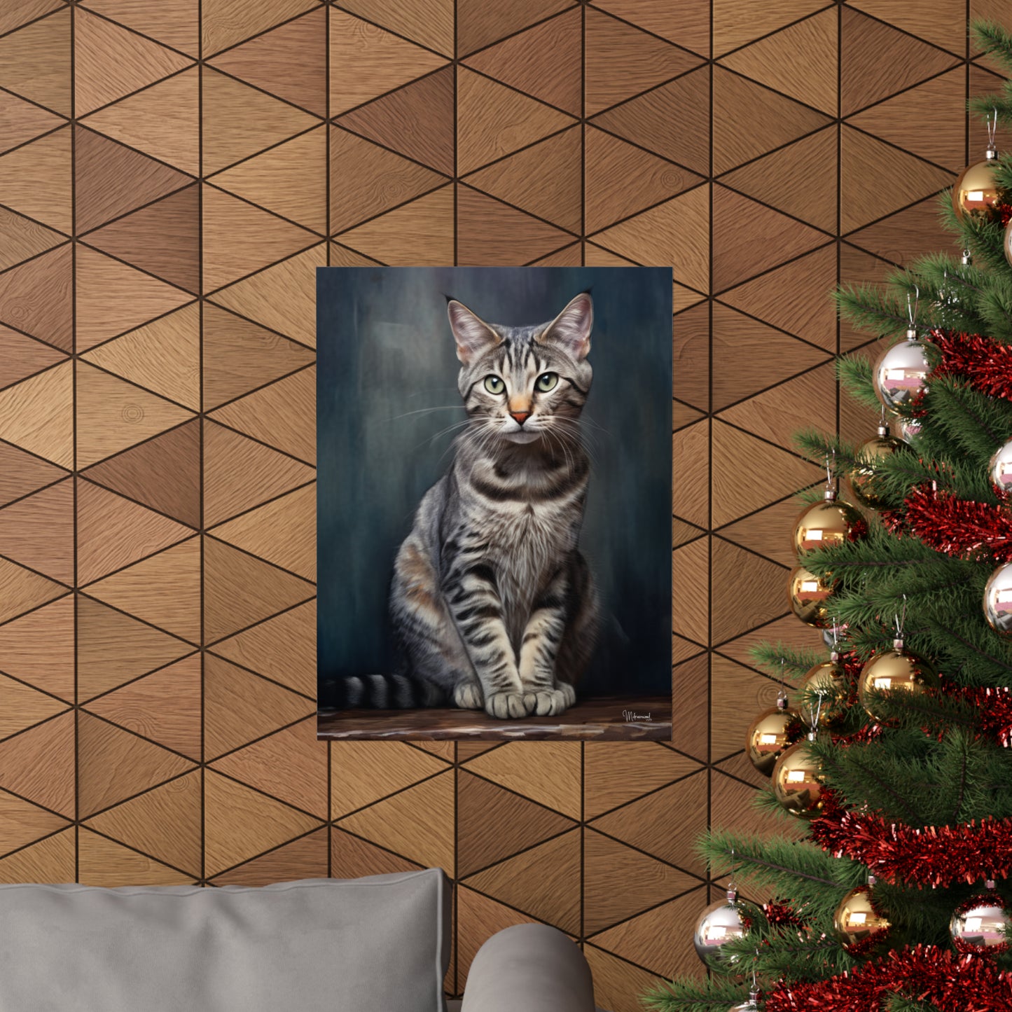 Gray Tabby Cat Grunge Premium Matte Vertical Posters