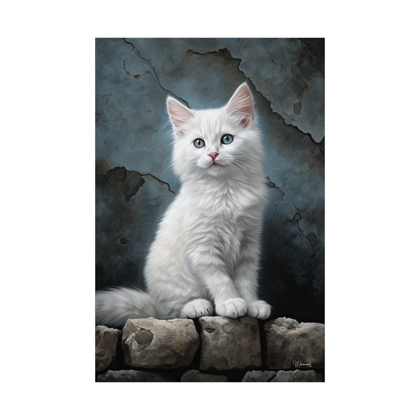 White Kitten Grunge Premium Matte Vertical Posters