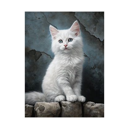 White Kitten Grunge Premium Matte Vertical Posters