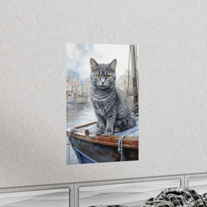 Grey Tabby Cat at the Boat Docks Premium Matte Vertical Posters