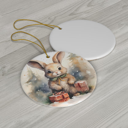 Watercolor Winter- Bunny Ceramic Ornament