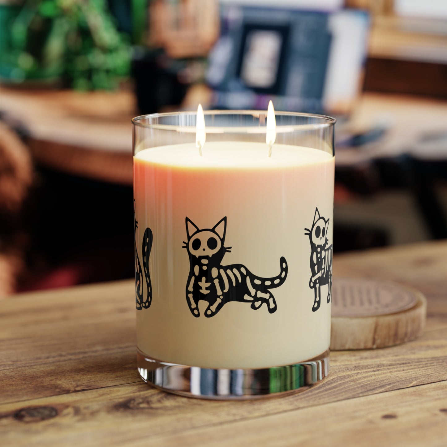 Halloween Skeleton Cat Scented Candle - Full Glass, 11oz