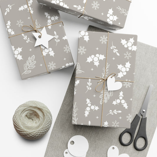 Silver Holly Gift Wrap Papers