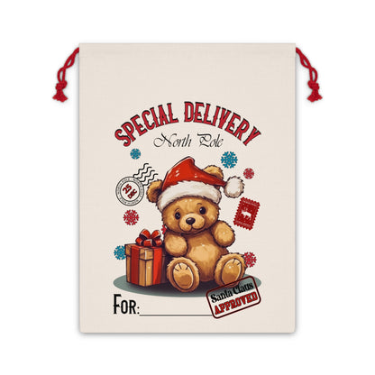 Special Delivery Bear Christmas Linen Bag