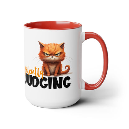 Silently Judging- Orange Tabby Two-Tone Coffee Mugs, 15oz