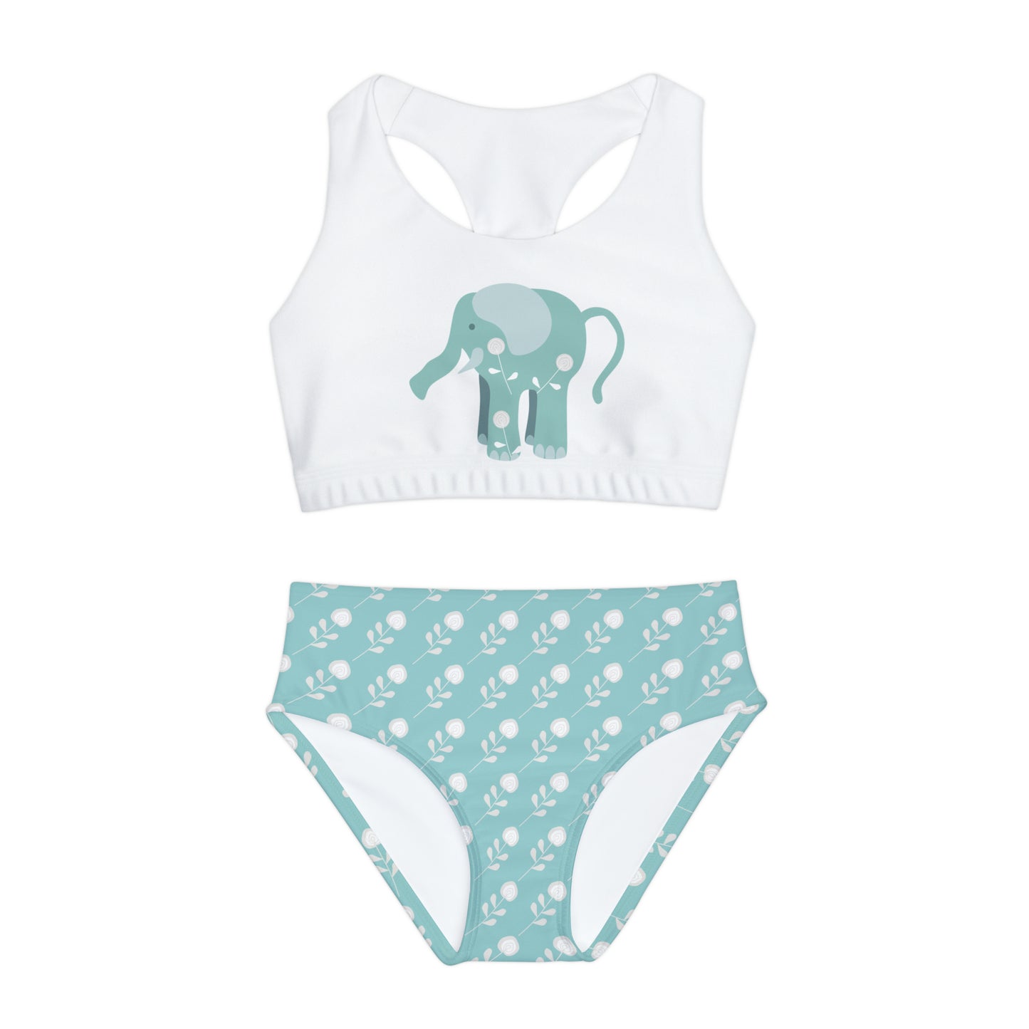 Elephant Blue Floral Girls Two Piece Swimsuit