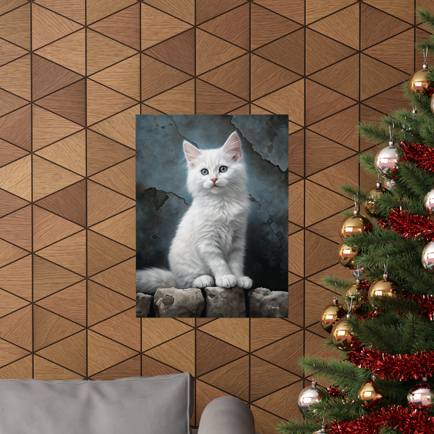 White Kitten Grunge Premium Matte Vertical Posters