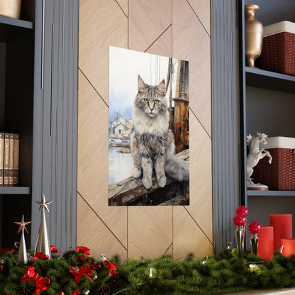 Tabby Cat at the Boat Docks Premium Matte Vertical Posters