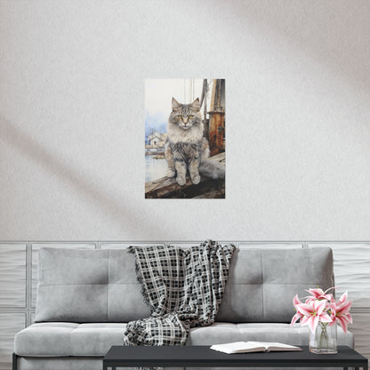 Tabby Cat at the Boat Docks Premium Matte Vertical Posters