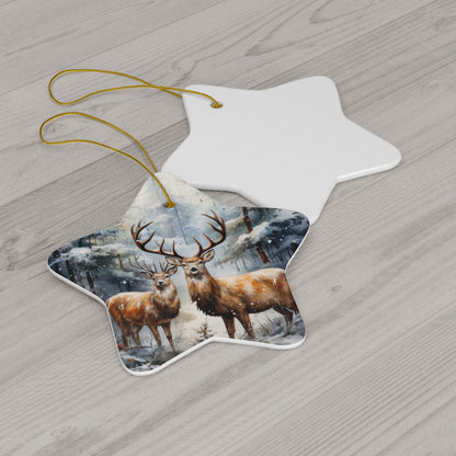 Watercolor Winter- Deer Ceramic Ornament