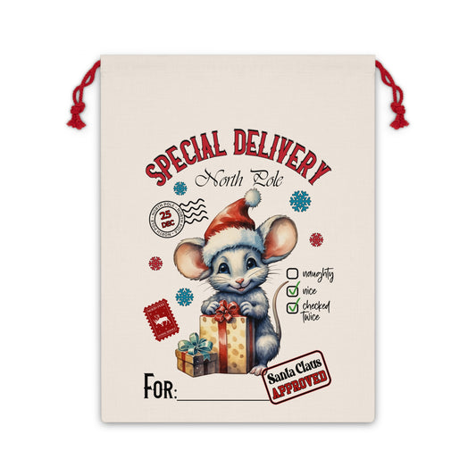 Special Delivery Mouse Christmas Linen Bag