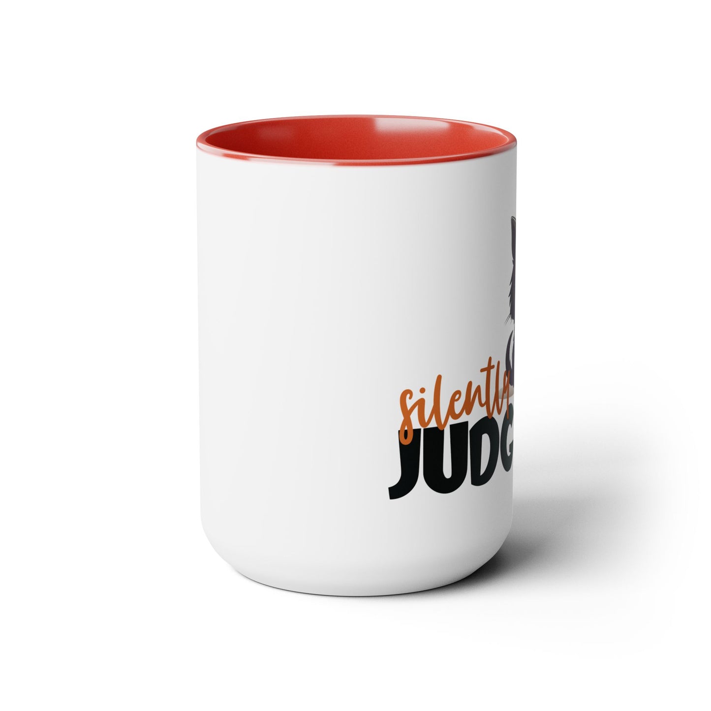 Silently Judging- Black Cat Two-Tone Coffee Mugs, 15oz