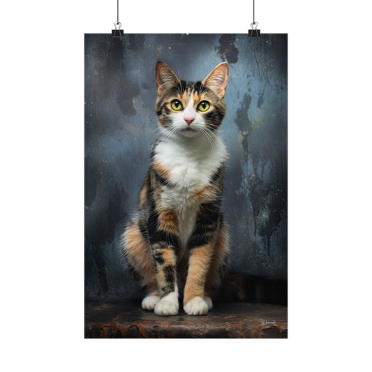 Calico Black Cat Blue Grunge Premium Matte Vertical Posters