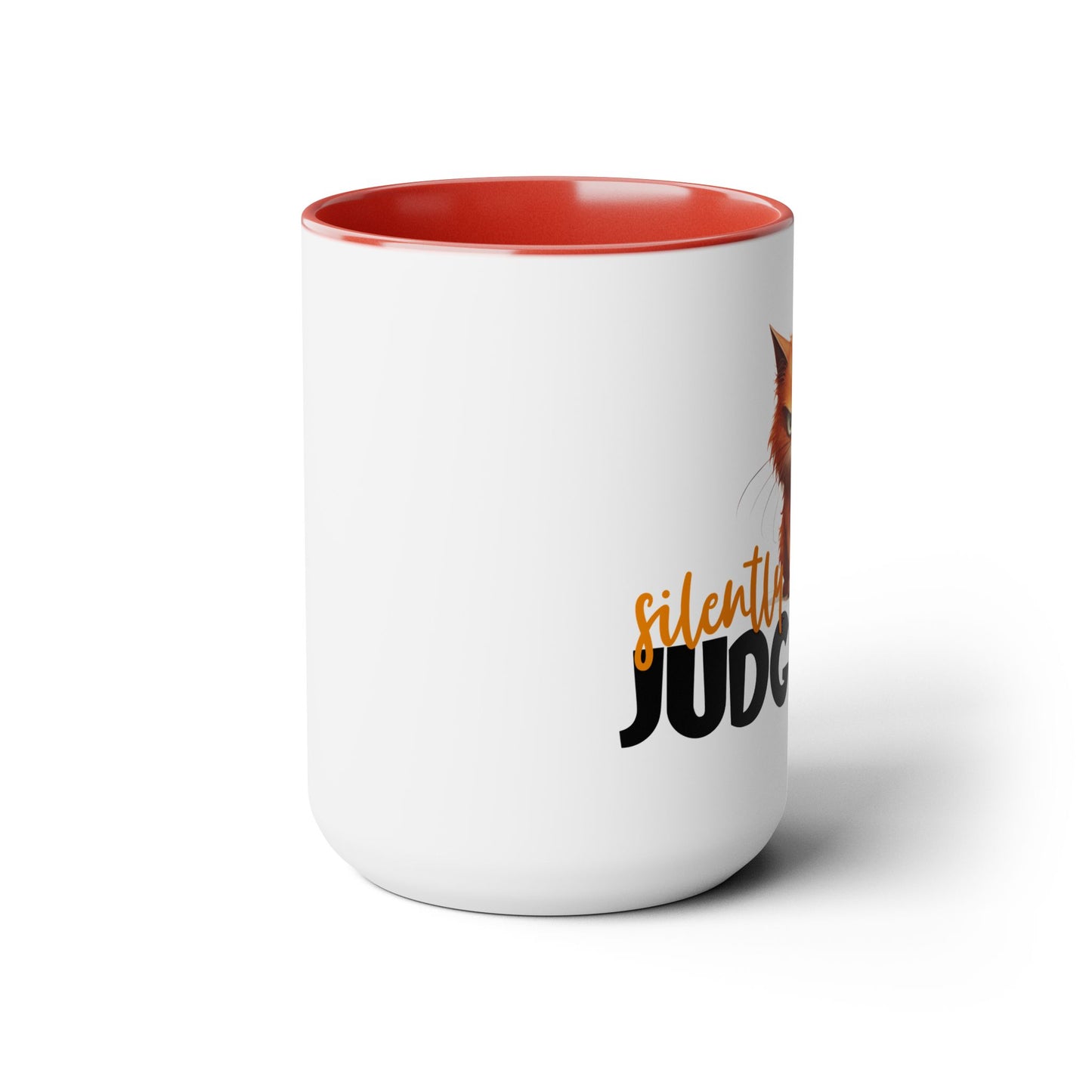 Silently Judging- Orange Tabby Two-Tone Coffee Mugs, 15oz