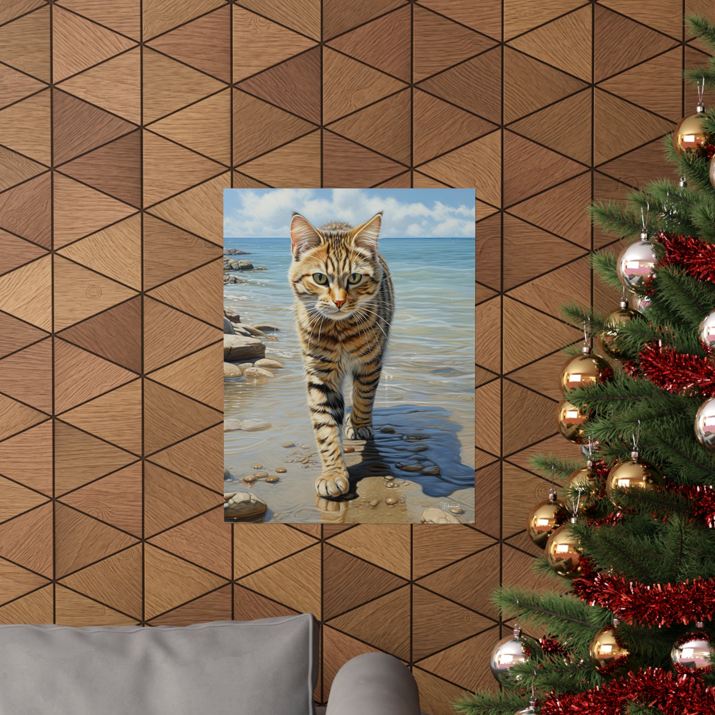 Tabby Cat on the Beach Premium Matte Vertical Posters