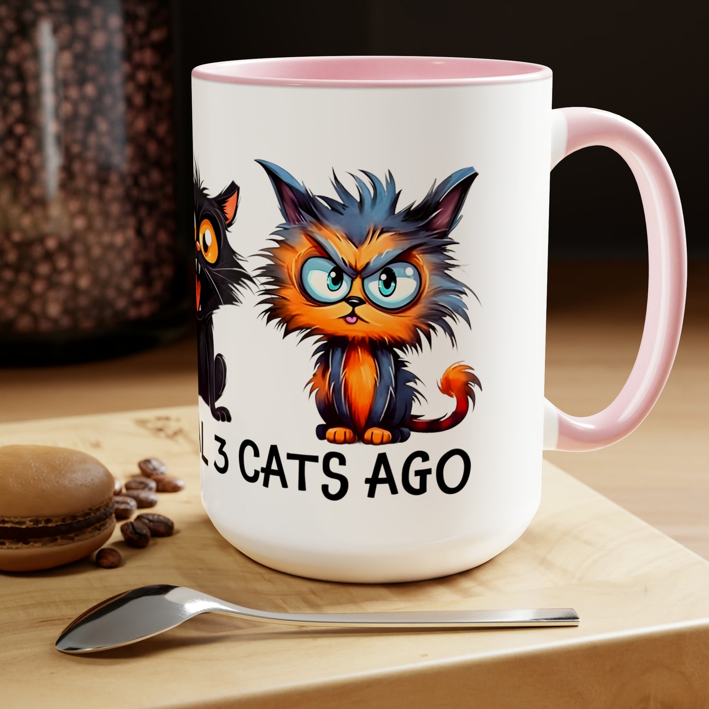 I Was Normal Three Cats Ago Two-Tone Coffee Mugs, 15oz