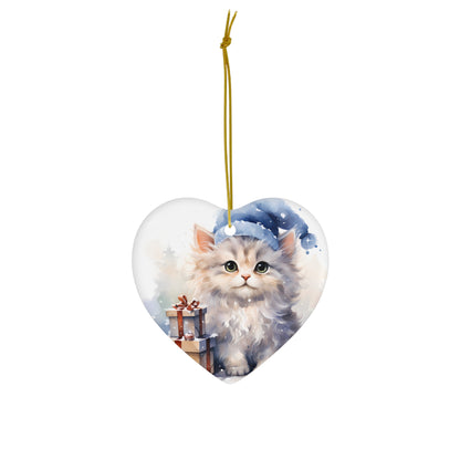 Watercolor Winter- Kitten Ceramic Ornament