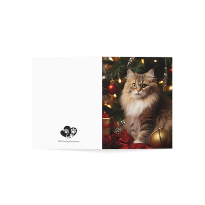 Cat by the Christmas Tree Greeting Cards (1, 10, 30, and 50pcs)